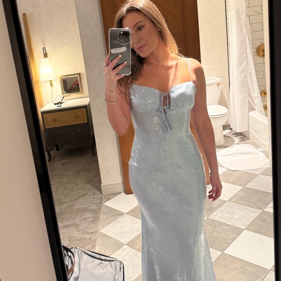 NIA Hawk Sequin Lace Up Dress in Baby Blue - Picture 6 of 6